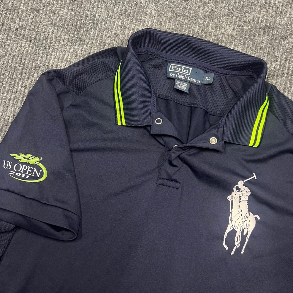 Polo Ralph Lauren US Open 2011 Tennis Polo Shirt Slim Mens XL Blue Big Pony